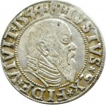 Prusy Książęce, Albrecht, grosz pruski 1544, Królewiec, ODWRÓCONE N