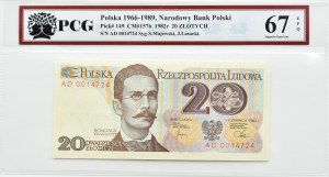 People's Republic of Poland, R. Traugutt, 20 gold 1982, AD series, PCG 67 EPQ