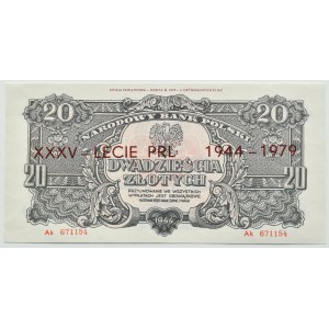 Polska Ludowa, seria lubelska, 20 złotych 1944, reprint z 1974