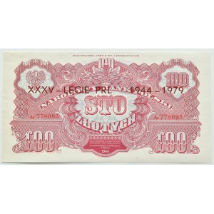 Polska Ludowa, seria lubelska, 100 złotych 1944, reprint z 1974