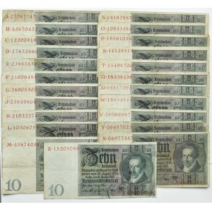 Niemcy, Republika Weimarska, lot 10 marek 1929, Berlin, 23 różnych serii A-Z