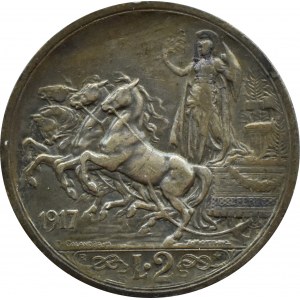 Włochy, Wiktor Emanuel III, 2 liry Rzym 1917 R - RZADKI