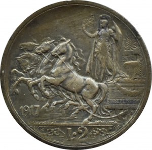 Kingdom of Italy, Victor Emmanuel III, 2 lire 1917 R, Rome RARE