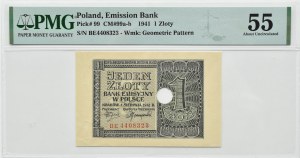 General Government, 1 zloty 1941, BE series, PERFORACTION, Cracow, PMG 55