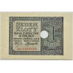 Generalna Gubernia, 1 złoty 1941, seria BE, PERFORACJA, Kraków, PMG 55