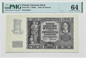 Generalna Gubernia, 20 złotych 1940, bez serii i numeracji, PMG 64