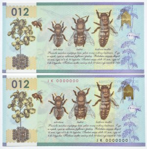 PWPW, test bill 012 Bee, flight of two varieties, UNC