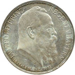 Niemcy, Bawaria, Luitpold 3 marki 1911 D, Monachium, UNC