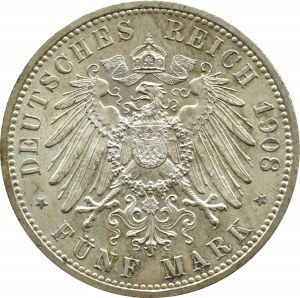 Germany, Saxony, 5 marks 1908, 350th anniversary of the University of Jena, Muldenhütten