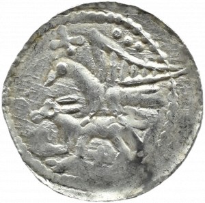 Ladislaus II the Exile (1138-1146), denarius - Eagle and Hare, CROSSES, BALLS AND MIRACLES, Cracow, BEAUTIFUL