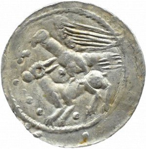 Ladislaus II the Exile (1138-1146), denarius - Eagle and Hare, CROSS, BALLS AND CLINKS, Cracow, BEAUTIFUL