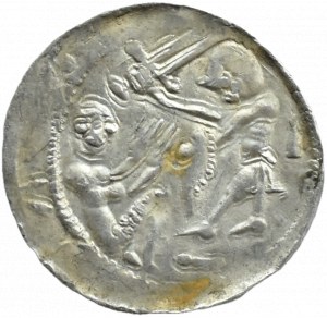 Ladislaus II the Exile (1138-1146), denarius - Eagle and Hare, CROSS, BALLS AND CLINKS, Cracow, BEAUTIFUL