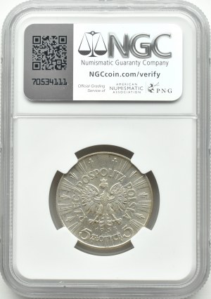 II RP, Jozef Pilsudski, 5 zloty 1938, Warsaw, NGC AU58