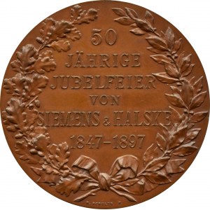 Niemcy, Siemens&Halske, medal - Jubileusz 50 lecie w Berlinie 1847-1897, sygn. O. Schultz