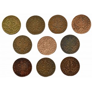 II RP, lot pięciogroszówek 1923-1939, 10 sztuk, Warszawa