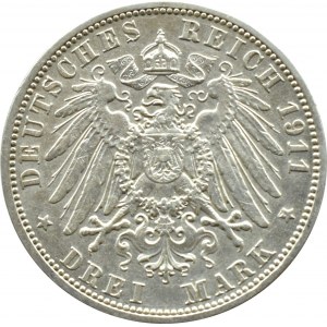 Niemcy, Prusy, Wilhelm II, 3 marki 1911 A, Berlin