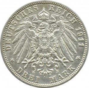 Niemcy, Prusy, Wilhelm II, 3 marki 1911 A, Berlin