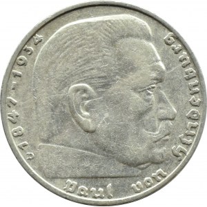 Niemcy, III Rzesza, Hindenburg, 2 marki 1936 D, Monachium, bardzo rzadkie