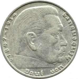 Germany, Third Reich, Hindenburg, 2 marks 1936 D, Munich, RARE