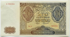 General Government, 100 zloty 1940, series D, Kraków