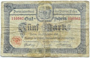 Posen/Poznan, 5 marks 1918, no series letter
