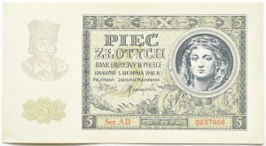 General Government, 5 zloty 1941, AD series, Kraków