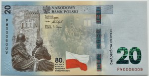 III RP, 80th Anniversary of the Warsaw Uprising with folder, 20 zloty 2024, Warsaw, UNC