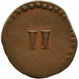 Niemcy, XVIII/XIX w., miedziany żeton z rzymską cyfrą II i pojazdem