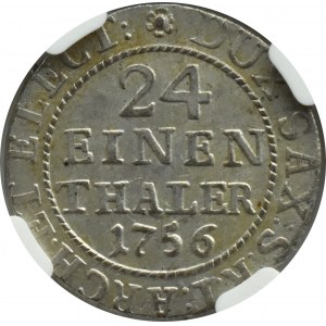 August III Saxon, 1/24 thaler (penny) 1756 FWôF, Dresden, NGC MS61