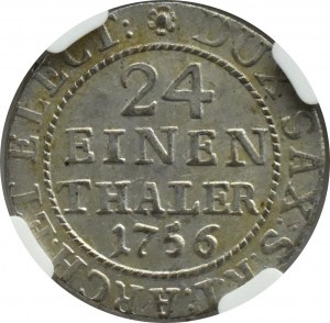 August III Saxon, 1/24 thaler (penny) 1756 FWôF, Dresden, NGC MS61