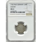 August III Saxon, 1/24 thaler (penny) 1756 FWôF, Dresden, NGC MS61