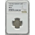 August III Saxon, 1/24 thaler (penny) 1756 FWôF, Dresden, NGC MS61