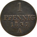 Niemcy, Hannover, 1 pfennig 1837 B, Hannover, rzadki rocznik