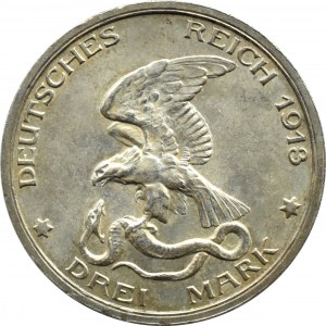 Niemcy, Prusy, Bitwa pod Lipskiem, 3 marki 1913 A, Berlin PIĘKNE!