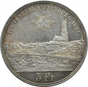 Switzerland, 5 francs 1881, 500th anniversary of Freiburg in the Swiss Confederation, Bern