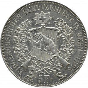 Szwajcaria, 5 franków 1885, Zawody Strzeleckie w Bernie