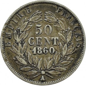 Francja Cesarstwo, Napoleon III Bonaparte, 50 centimes 1860 A, Paryż