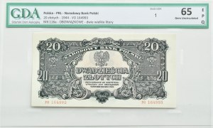 People's Poland, Lublin series, 20 gold 1944, YO series, ....-owe, GDA 65 EPQ