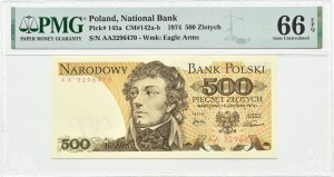 PRL, T. Kosciuszko, 500 gold 1974, AA series, Warsaw, PMG 66 EPQ, RARE