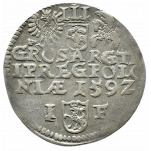 Zygmunt III Waza, trojak 1592 Olkusz, PEŁNA DATA, RZADKI