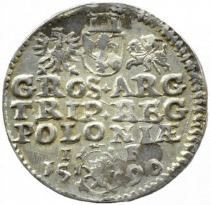 Sigismund III Vasa, trojak 1590 IF, Olkusz LEWART coat of arms in decorative shield