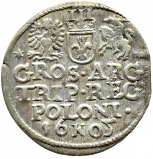 Sigismund III Vasa, trojak 1605, Cracow, REVERSE FIVE RARE