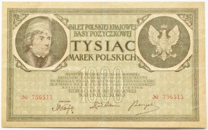II RP, 1000 marks 1919, no series letter, DOUBLE NUMBERING