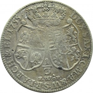 August III Sas, 1/3 thaler (two-zloty) 1755 FWóF, Dresden