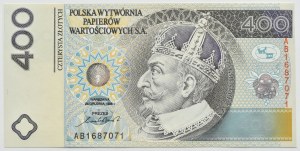 PWPW, 400 złotych 1996 Zygmunt III Waza, seria AB HOLOGRAM, UNC