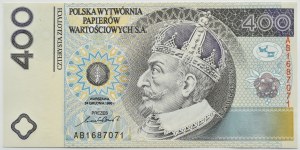 PWPW, 400 złotych 1996 Zygmunt III Waza, seria AB HOLOGRAM, UNC