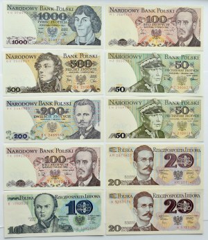 People's Republic of Poland, lot of 10 10-1000 zloty banknotes 1982-1988, Warsaw