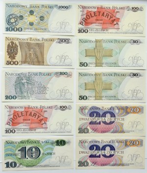People's Republic of Poland, lot of 10 10-1000 zloty banknotes 1982-1988, Warsaw