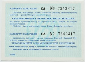 People's Republic of Poland, NBP Talon for exchange of 200 zloty for Czechoslovak koruna, CA series, 1987