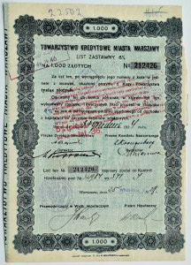 II RP, Warsaw, pledge letter for 1000 zlotys (8%) 1928